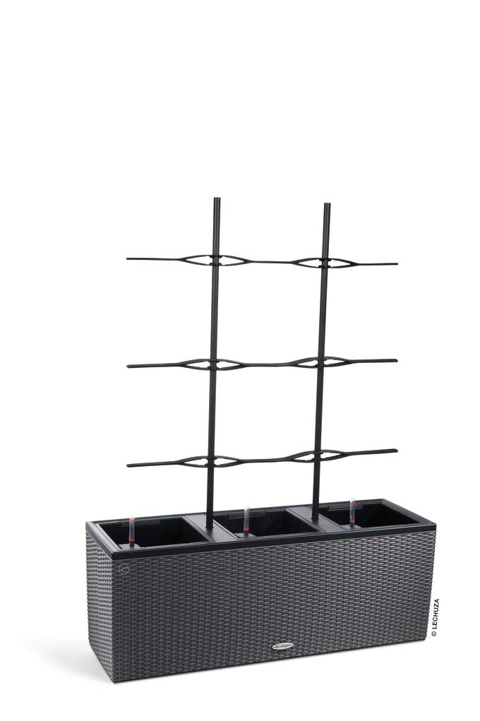 Lechuza Trio Cottage 30 Pflanzgefäß mit ERD-Bewässerungs-System, Granit, 100 x 32 x 34 cm & Trio Cottage 30 Rankgitter, Neutral