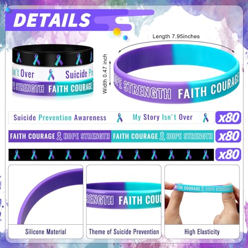 240 Pcs Suicide Prevention Awareness Bracelets Silicone Wristband Mental Health Hope Faith Courage Support for Adult Teen2