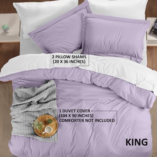 Utopia Bedding Duvet Cover King Size - 3 Piece with Zipper Closure - 1 Comforter Cover 104X90 Inches & 2 Pillow Shams 20X36 Inches (Lavender) Comforter Not Included