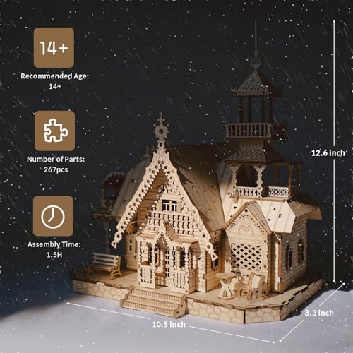 QBTTeCe 3D Wooden Puzzles for Adults,267 Pcs LED Castle 3D Puzzles for Adults 3D Wooden Model Building Kits for Adults Log Making/No Glue or Other Tools Required Best Creative Gift for Boys/Girls - Image 6