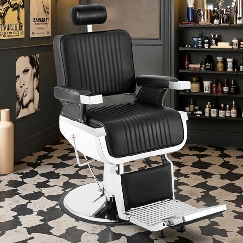 Barber Chair for Barbershop, Reclining Salon Styling Chairs for Hair Stylist with Adjustable Headrest, 360° Swivel Professional Hydraulic Hair Chair, Beauty Salon Spa Tattoo Equipment, Black
