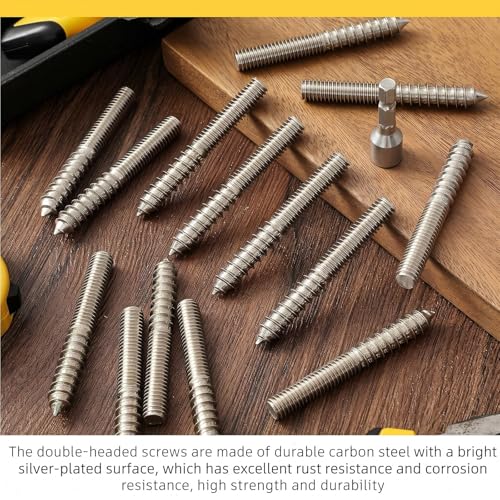 Image of Hicarer 20 Pack 5 /16-18 x 2 Inch Hanger Bolts Double Headed Bolts with Driver Self Tapping Screw Threaded Rod Screws for Furniture Double Headed for Wood Furniture Joint, Silver