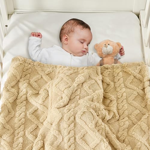 Image of Yurhap Sherpa Baby Blanket, Soft Plush Fleece Baby Blankets for Boys Girls | Soft Baby Boy Blankets for Infant Toddler Newborn Gifts, Fluffy Baby Essentials, For Crib Stroller, 30 inchx40 inch, Khaki