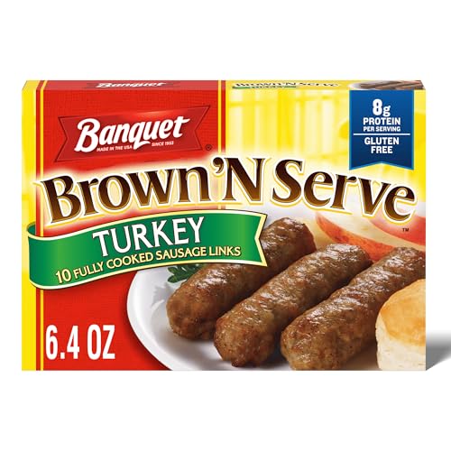 Banquet Brown ‘N Serve Fully Cooked Turkey Sausage Links, Frozen Meat, 10 Count, 6.4 OZ