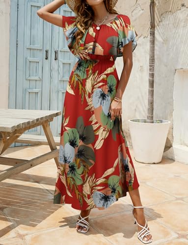Image of Bluetime Womens Maxi Dress Off Shoulder Floral Print Boho Beach Long Summer Dresses
