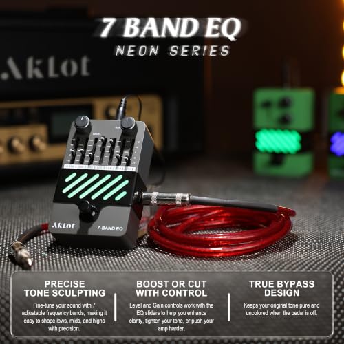 Image of AKLOT 7-Band Equalizer Guitar Pedal: Precise Frequency Shaping, (100Hz 200Hz 400Hz 800Hz 1.6kHz 3.2kHz), Compact Mini Electric EQ Guitar Pedal with True Bypass, NEON Spectrum