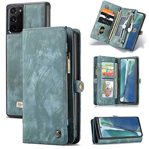 Super Deal Product Galaxy Note 20 Wallet Case,Zttopo 2 in 1 Premium Leather Zipper Detachable Magnetic 11 Card Slots Money Pocket Clutch for Samsung Note 20 Folding Flip Case Wallet (Blue-Green, Note 20 (6.7''))