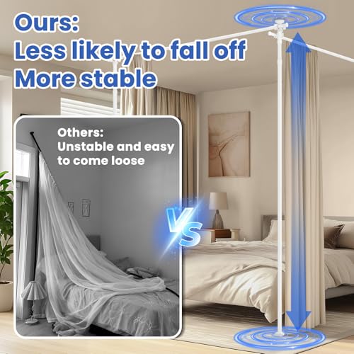 Image of Room Divider No Drill Curtain Rods (W) 35-100inx(H) 43-120in, Adjustable Heavy Duty Tension Pole, Freestanding Partition Wall for Apartment /Dorm /Office, Curtains Not Included- White, 1 Pack