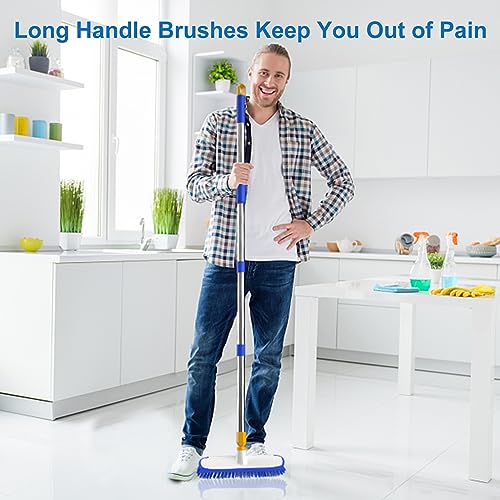 Image of ITTAR 55 inch Extendable Floor Scrub Brush, 12 inch Wide Heavy-Duty 2-in-1 Scrub & Squeegee Deck Brush for Tile Grout Shower Floor, Kitchen, Restaurant, Patio & Garage Cleaning