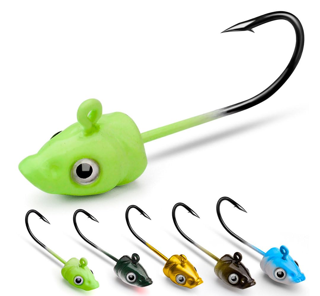 AOHRO Pack of 20 Lures Jig Heads Hook 1/8oz 3/16oz 1/4oz Crappie Painted Fishing Round Jig
