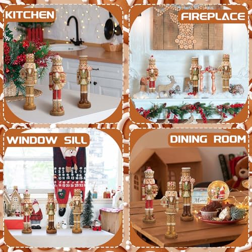Simgoing 3 Pcs Gingerbread Nutcracker Figures Christmas Resin Nutcracker Figurines Holding Christmas Cookies, Gingerbread Men and Candy, Soldier Xmas Centerpieces Decor for Winter Table Party Favors