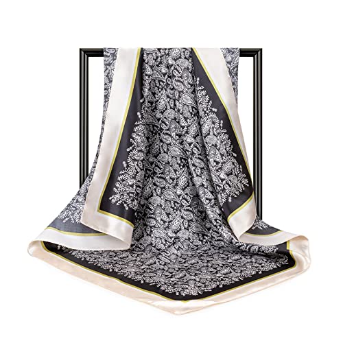 Image of DRESHOW 35 inch Large Square Satin Head Scarf - 4Pcs Silk Accessories Classic Patterned Squares Beach Bandanas for Women