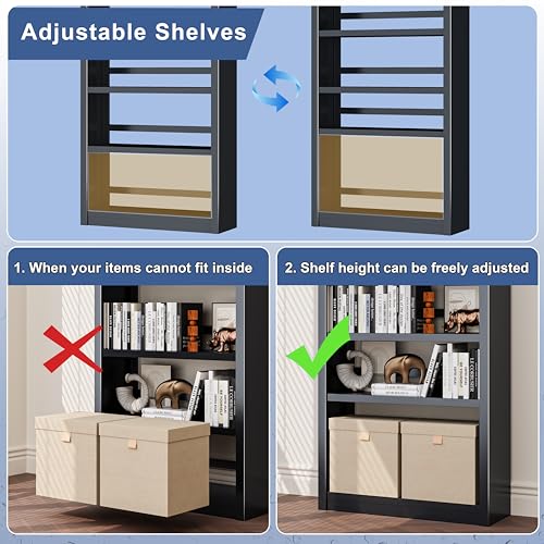 Image of VASAAOSD Metal Bookshelf, Adjustable 5 Tier Bookcases (69 inch Tall, Black) | No Tools Needed, Heavy Duty, Easy Assembly, Sturdy Metal, Tall Book Shelf for Home Office, Living Room, Study, Library