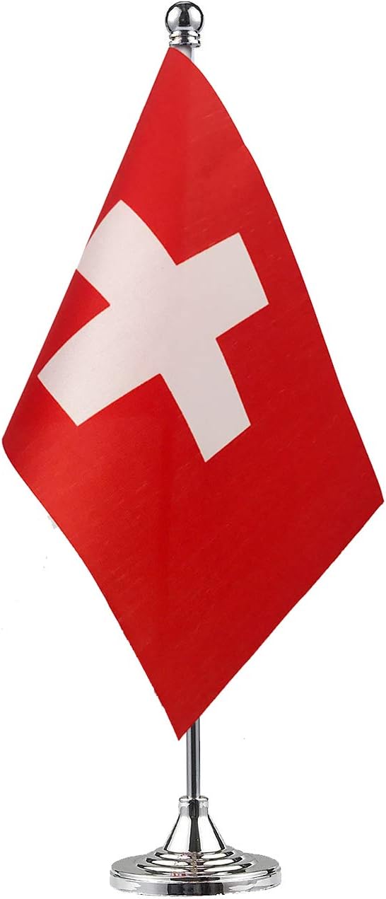 Switzerland Flag, Swiss Table and Desk Flag, International World Country Banner for Office Decoration, Festival Events Celebration, Home Decor