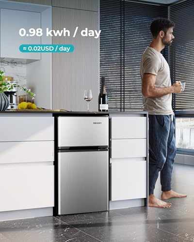 EUHOMY Mini Fridge with Freezer, 3.2 Cu.Ft Mini Refrigerator fridge, 2 door For Bedroom/Dorm/Office/Apartment - Food Storage or Cooling drinks, Silver on Fridge.com