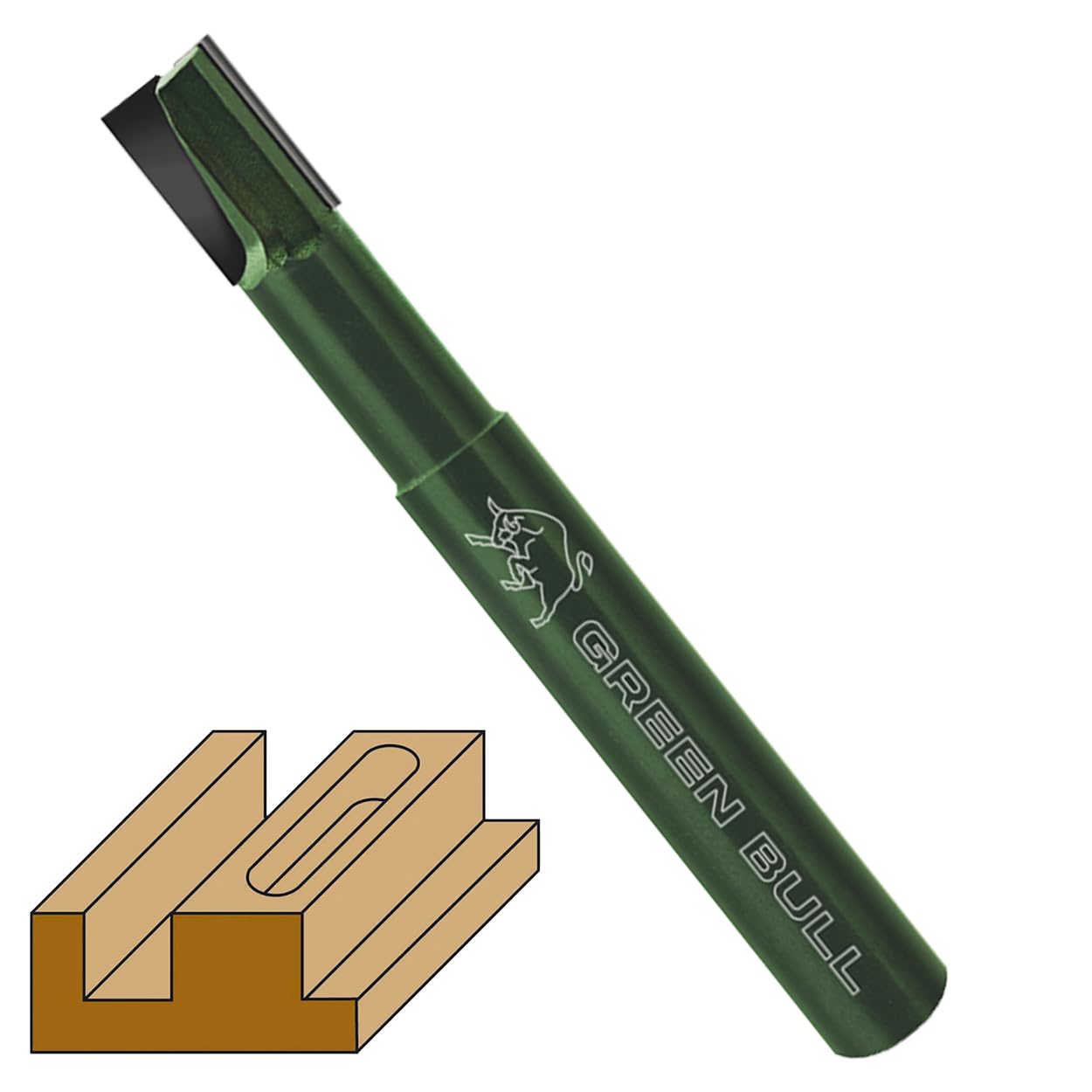 Fraiser GREEN BULL – fresa de diamante multimaterial para cortes y ranurados, vástago 8mm, diámetro 8mm, profundidad útil 12–25mm – para madera, plásticos y aleaciones ligeras