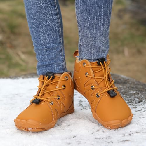 Kids Barefoot Shoes Fur Lined Zero Drop Sole,Unisex-Child Wide Toe Box Hiking Boots,Boys Girls Anti-Slip Waterproof Minimalist High Top Snow Boots (Toddler/Little Kids/Big Kids) 6