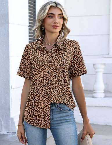 Image of Zeagoo Business Casual Outfits for Women Leopard Printed Button Down Shirts