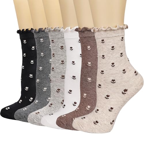 Mcool Mary 6 Pairs Women's Ruffle Socks,Casual Ankle Breathable Cool Knit Cotton Cute Dress Crew Socks