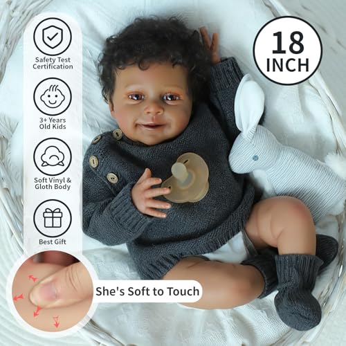 Muñeco Reborn Bebé Realista de Tela y Vinilo 18 Pulg miniatura 4