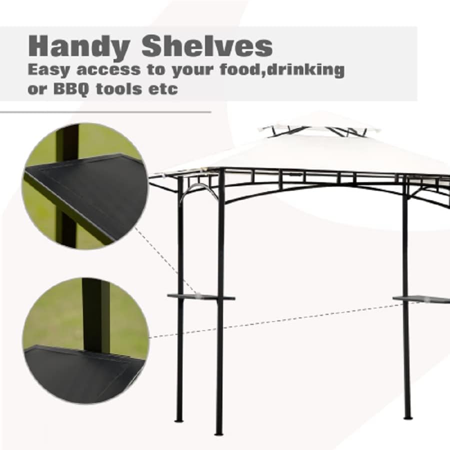 13Ft.Lx4.5Ft.W Outdoor Iron Double Tiered Backyard Patio BBQ Grill Gazebo with Bar (White)