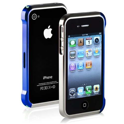 Aluminum Metal Bumper Case for the Apple iPhone 4 4S - Silver/Blue