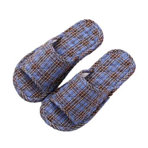 JadeRich Women Men Open Toe Plaid Cotton Slippers Lightweight Cloth Sole Floor Slides Washable Summer Indoor Shoes