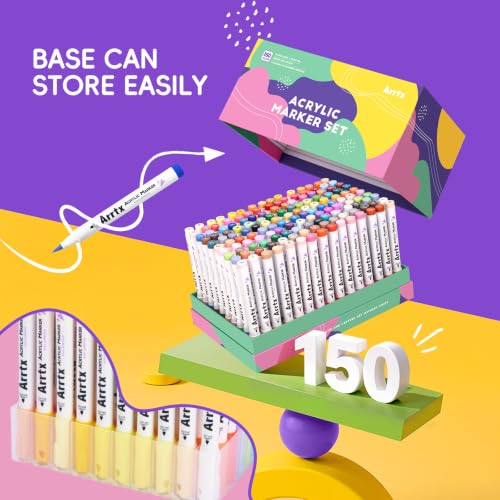 Image of Arrtx 150 Colors Markers Paint Pens, Acrylic Paint Pens for Artists Adults Coloring Drawing Cartoon Anime Comic - Brush Tip for Rock Painting, Wood, Canvas, DIY Crafts Making Art Supplies
