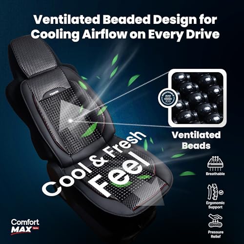 Vyonix Beaded Car Seat Cover – Wooden Bead Massage Support with Breathable Cooling Mesh – Universal Fit for Sedan, SUV & Truck (1 Pack, Royal Black)