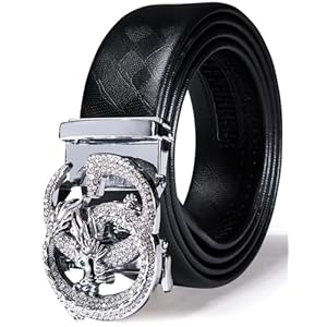 Barry.Wang Mens Ratchet Belt,Genuine Leather Belts 1 3/8″ Automatic Buckle Carnival Dress Casual,Trim To Fit
