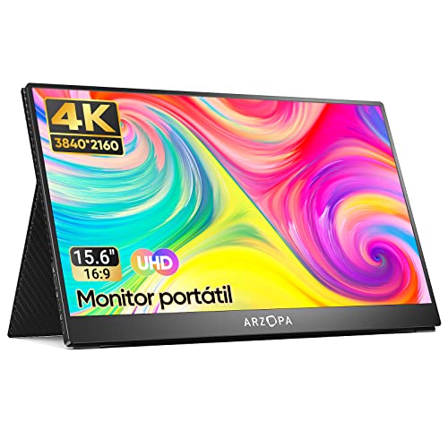 ARZOPA P5 Monitor Portatil 4K, 15.6 Pulgadas Monitor portátil UHD 3840 x 2160 IPS HDR Pantalla con HDMI/Type-C, 100% Adobe...