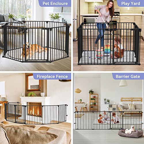 Kfvigoho Baby Gate 35"-198" Extra-Wide Gate For Stairs, Play Yard Child Safety Gate, Dog-Gate With Auto-Close Door, Double Locking System For Fireplace, Kitchen, Foldable 8 Steel Panels, 29" Height #TOP4
