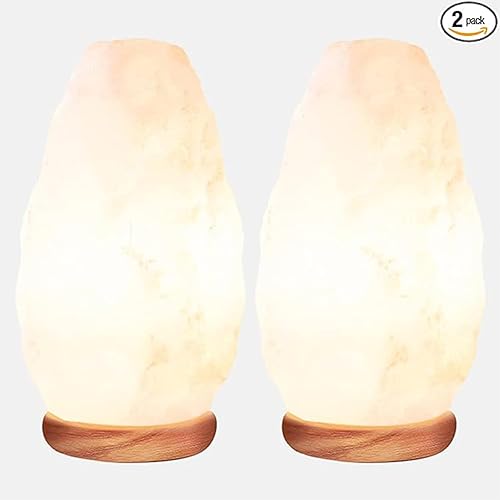 Miniatura 1 de Himalayan Glow Lámpara de sal blanca de cristal, 5-7 libras/cada una, paquete de 2 luces nocturnas curvadas a mano, lámpara de sal con base de