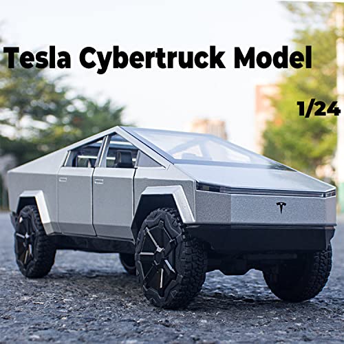 Bydeas Tesla Cybertruck Pickup Alloy Die Casting Toy Car Metal Car Model Sound And Light Pull Back Toys Gift Series Silver #TOP1