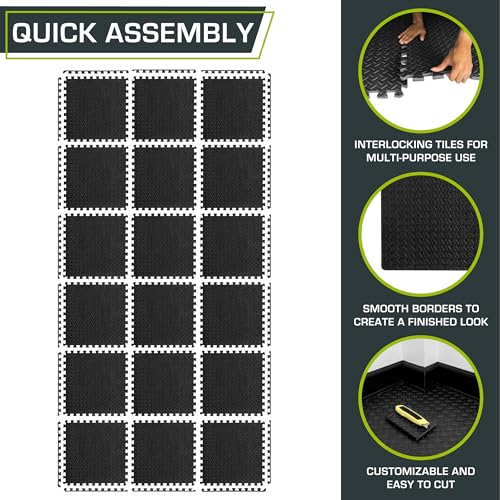 Image of ProsourceFit Exercise Puzzle Mat 1 /2-inch, EVA Interlocking Foam Floor Tiles for Home Gym, Workout Equipment, Kids Play Areas, Black, 72 SQ FT - 18 Tiles