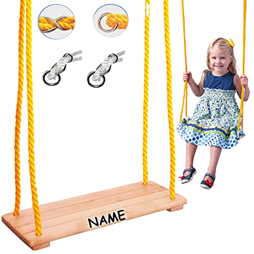 alles-meine.de GmbH Holz Schaukel Farb & Modellwahl Brettschaukel - inkl. Name - massives Naturholz - Schaukel aus Holz - mitwachsend & verstellbar - Kinderschaukel - Baumsch..