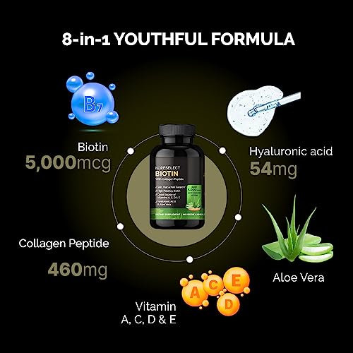 Koreselect Biotin Collagen Capsules 5000Mg, With B7 And Multivitamins, Hyaluronic Acid, Aloe For Men & Women, Hair, Nail, Skin Care, 60 Capsules #TOP7