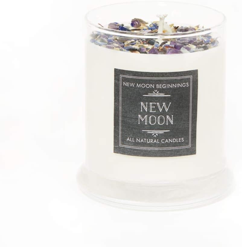 New Moon Candle by New Moon Beginnings - Manifestation Candle - Crystal and Herb Candles - Aromatherapy Candles - soy candle, 12 Ounce Round Glass