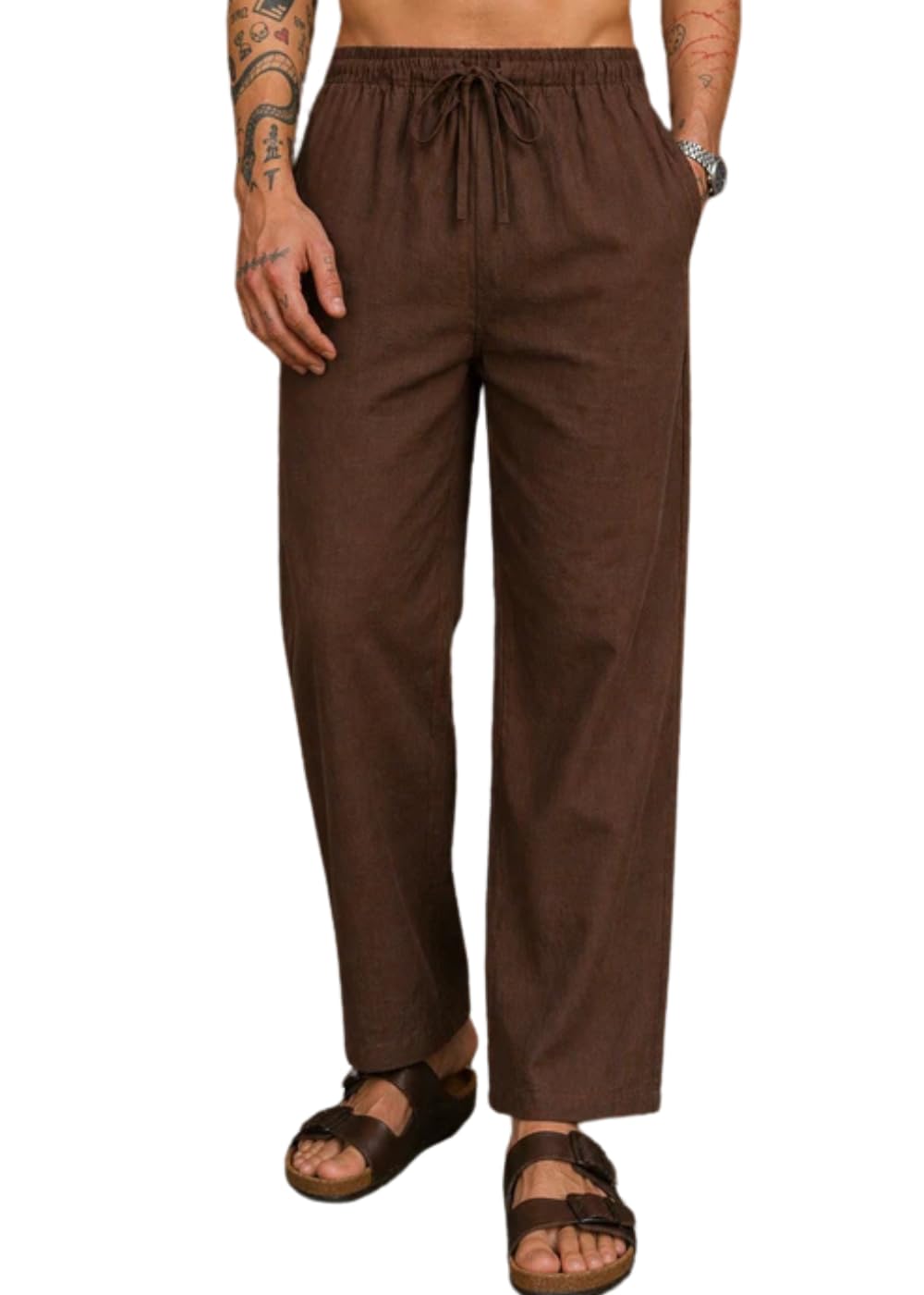 Men’s Regular Fit Brown Linen Trousers – Lightweight Breathable Casual Straight Leg Pants for Summer Wear-picture-29