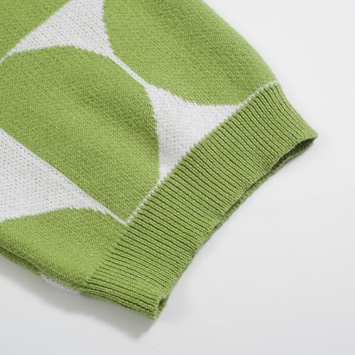 Men's Knitted Retro Poloshirt, 1960s Mod Style Vintage Pattern Short Sleeve Shirt V-Neck Green4