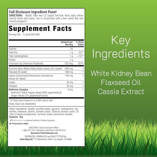 Image of Irwin Naturals 3-in-1 Carb Blocker Maximum Strength Metabolism Support | With White Kidney Bean + Chromium | Digestive Enzymes & Carbohydrate Support | 75 Liquid Soft-Gels