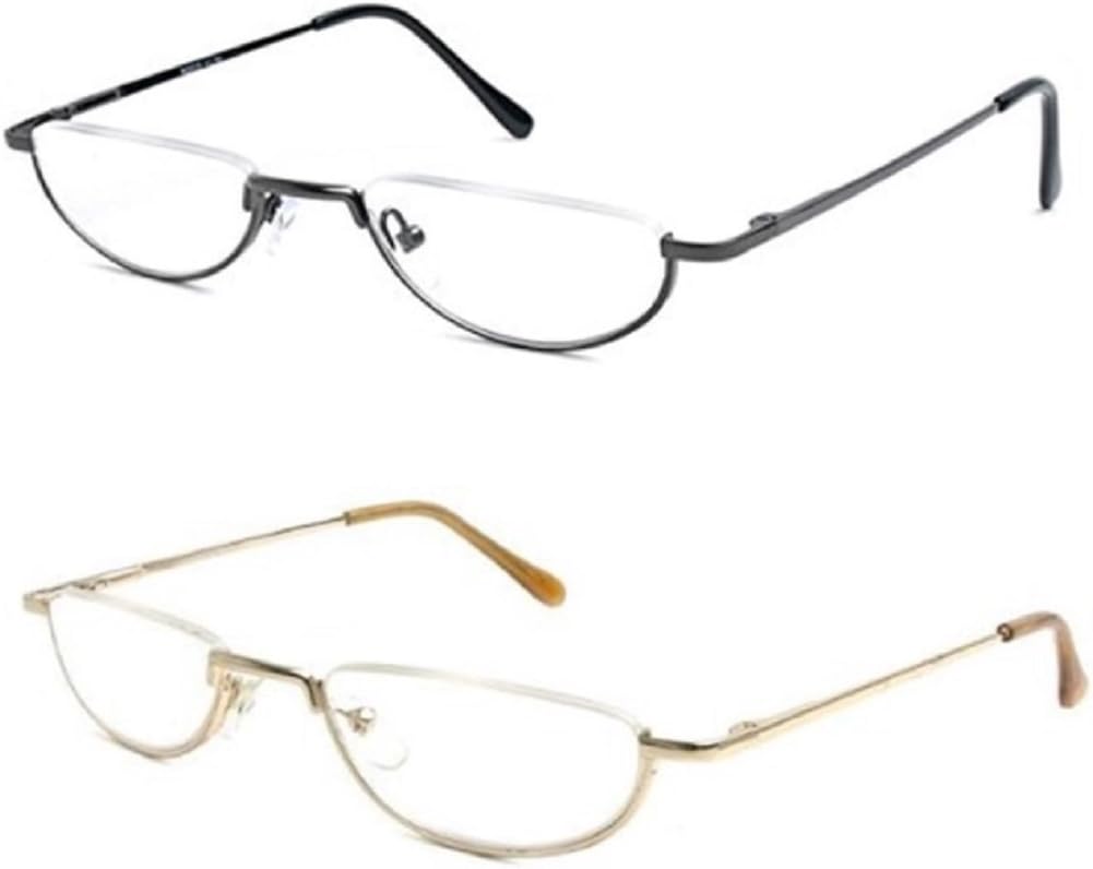 Readers The Lynwood Unisex Half Moon Half Frame 3.50 (2 Pair) Gold and Grey