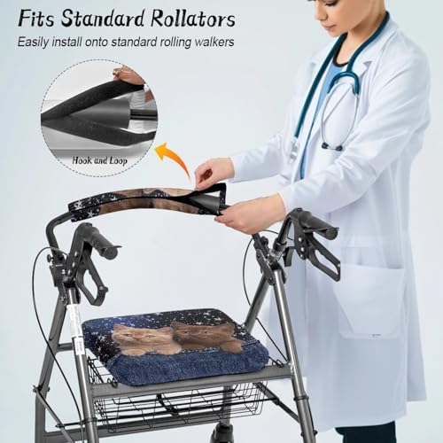 Image of Soft Rollator Walker Seat and Backrest Covers, Universal Accessories for Rollator Walkers, Cat Adjustable Seat Covers for Seniors Women Men