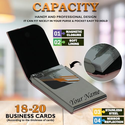 Image of Mini2buy Customized Unisex Vertical Card Holder Name Engraved for Credit|Debit|ATM|Business Visiting RFID Blocking Stainless Steel (1 x 10 x 6 cm) Personal Corporate Gift (Pink)