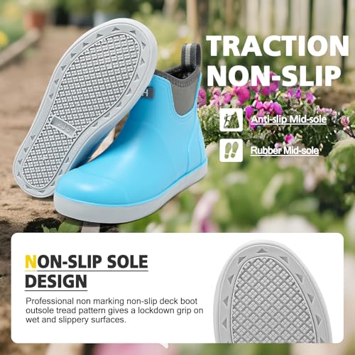 Image of Women's Deck Boots, Rubber Rain Boots Chelsea Ankle Booties with Anti-Slip Sole Waterproof Fishing Shoes for Outdoor Work Garden Camping