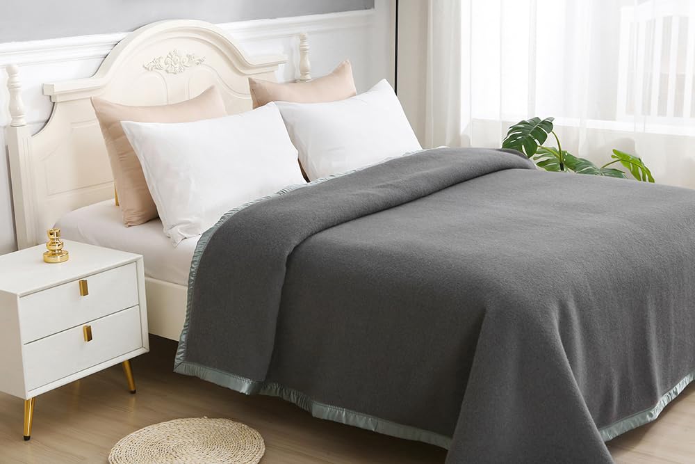 Thick Warm Wool Blankets,500GSM Heavy Blanket,100% Wool Blanket Twin Size,Wool Blanket Camping,Twin Wool Blankets for The Bed,Wool Outdoor Blanket(Dark Grey,80x60In)