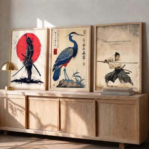 Image of kotart Japanese Samurai Motivational Art Framed Posters for Living Room Bedroom Gaming Room Studio | Aesthetic Japanese Theme Samurai Poster with Frames Wall Decor Set Of 3 (35x37 Inch)