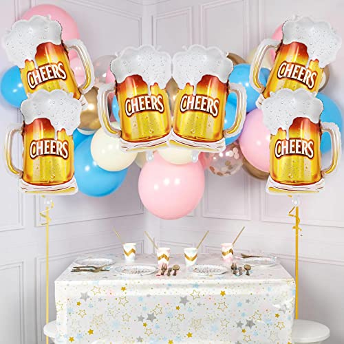 Image of Beer Mug Cheers Balloons, 28 Inch Large Beer Cup Foil Balloons, 6 Pcs Beer Mylar Helium Balloons for Birthday Bachelorate Beer Themed Party Decoration (Pack of 3)