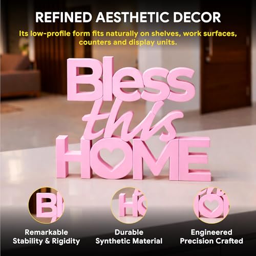 Image of Mad Masters Bless This Home Vastu Desk Decor - Aesthetic Table, Shelf & Wall Showpiece for Home Office, Business. Blessing & Friendly Gifting, Blush Pink (20.3 x 16 x 2.5 cm)