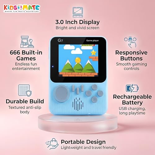 Image of Kidsmate Handheld Gaming Console Video Game for Kids with 666 Built-in Retro Games | Rechargeable Battery, Compact Design with TV Connectivity for Big Screen Play | Ideal for Fun & Learning (Blue)